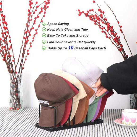 Baseball Cap Hat Rack Metal Organizer Holds 20 Hats Closet Storage Stand - Picture 4 of 7